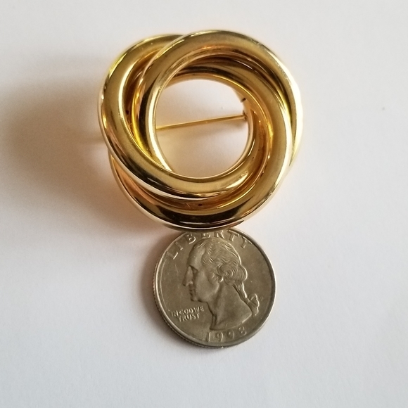 Vintage brooch open circles broach gold tone linked pin interlocking - Picture 7 of 8